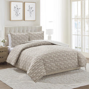 My Texas House Floral Pick Stitch Quilt Set, Full/Queen, Taupe Jacobean Floral and Stripes, 3-Piece, MTD666170522014