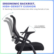 BROBRIYO BRY-001-01 Stackable Folding Chair with Ergonomic Mesh Back, Padded Cushion, Padded Armrests, 360 PU Wheels, Metal Frame, Black