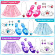 Flybay Princess Dress Up Costume Set, 27 Pieces Including Skirts, Shoes, Tiaras, Necklaces, Earrings, Rings, Pink Storage Box, for Girls Ages 3-7