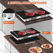 GRACEALL 12 Inch Electric Cooktop, 2 Burner Infrared Ceramic Stove, Black Crystal Panel, Countertop and Built-in Compatible, 120V Plug-in