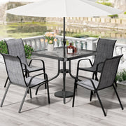 Pirecart 5-Piece Outdoor Patio Dining Set, Square Hydrographic Glass Table, 4 Stackable Textilene Chairs, Steel Frame, Gray