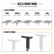 Bedsnus 14 Inch King Metal Platform Bed Frame, Heavy Duty, Black, Mattress Retainer Brackets, 14 Inch Clearance