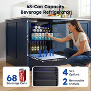 Simzlife Beverage Refrigerator, 68 Can Capacity, 1.9 Cu.ft Cooler with Reversible Glass Door, Removable Chrome Shelves, Digital Temperature Control, Black, JC-48UEL-F