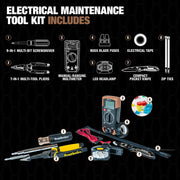Southwire Electrical RV Tool Kit, 8 Piece, Multi-Tool Pliers, Manual Ranging Multimeter, Multi-Bit Screwdriver, LED Headlamp, Pocket Knife, Buss Blade Fuses, Zip Ties, Electrical Tape, 66983440
