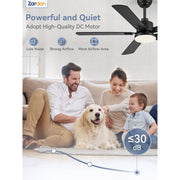 Zardon 52 Inch Ceiling Fan with Dual-Tone Black and Walnut Blades, Ultra-Quiet DC Motor, 6 Speeds, Dimmable LED Light with 3 Color Temperatures, Remote Control, Timer Function
