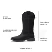 Dream Pairs Women's Cowboy Boots, Mid Calf, Wide Square Toe, Embroidered Black, 1.38-Inch Block Heel