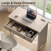 Bestier Computer Desk with Built-In Power Outlets and Storage Drawer, 39 in, Light Oak Finish