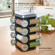 Kamenstein 16-Jar Plaza Spice Rack with Ridge Metal Caps, Revolving Countertop Organizer, Multicolor, 5296272