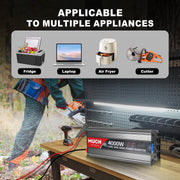 MUCH 4000W Pure Sine Wave Power Inverter, 12V DC to 110V AC Converter, 3 AC Outlets, USB Port, LCD Display, Dual Cooling Fans, Aluminum Alloy, Gray-Silver