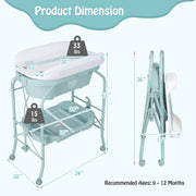 Costway AC-10N011U1-G3 Babyjoy Baby Changing Table with Bathtub, Folding & Portable Diaper Station with Wheels, Blue