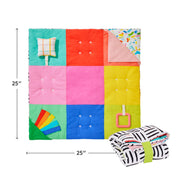 Lovevery Anytime Activity Mat, Double-Sided Portable Baby Play Mat with Silicone Teether, Sound Pillow, Crinkle Flap, Ribbons, Multicolor, Lightweight