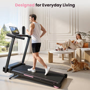 Patbrela Home Incline Treadmill with 3-Level Manual Incline, 8.8 MPH Speed, 3.5 HP Quiet Brushless Motor, 12 Preset Programs, 300 lb Capacity, Compact Design, Pink