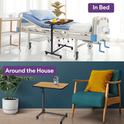 ProHeal Medical Overbed Table, Adjustable Height 27-40 in, Spill-Proof Laminate Top, Powder-Coated Steel Frame, 2 in Swivel Wheels, Reinforced H-Base, Gray
