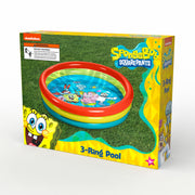SpongeBob SquarePants 3-Ring Inflatable Kiddie Pool, Portable Round Pool, 4 ft Diameter, 12 in Depth, Outdoor Indoor Use, SBRP300-A