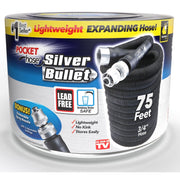 Pocket Hose Silver Bullet Expandable Garden Hose, 75 ft, 3/4 in, Lightweight with Lead-Free Aluminum Fittings and Turbo Shot Nozzle