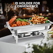 EVGTTI Chafing Dish Buffet Set, 8 Quart, Premium Stainless Steel, 4 Pack, Half Size Food Pan, Lid Holder, Stable Legs