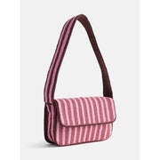 Free Assembly Beaded Striped Shoulder Bag, Pink, Compact with Magnetic Flap Closure and 9.75-Inch Shoulder Strap
