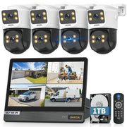 OHWOAI 8MP Dual Lens PoE Security Camera System, 4 Cameras with PTZ, Color Night Vision, AI Detection, 10-Inch Monitor, 1TB HDD