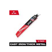 Milwaukee 48-00-5561 6 in. 8 TPI TORCH Nitrus Carbide Teeth SAWZALL Reciprocating Saw Blade, 5PK
