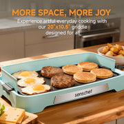 Senschef Cleansnap Everyday 20 Inch Electric Griddle, 1700W Rapid Heating, Foldable Anti-Mess Shield, PPG Ceramic Nonstick, Dishwasher Safe, Blue, EK605-Saga Blue