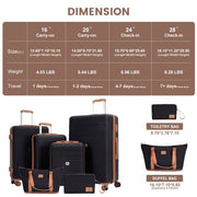 Travelhouse 6 Piece Hardshell Luggage Set Hardside Lightweight Suitcase w/TSA Lock Spinner Wheels, Black
