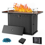 Philergo 43in Propane Fire Pit Table, Black Alloy Steel, 60,000 BTU, Rectangular with Tempered Glass Wind Guard, Blue Glass Rocks, Waterproof Cover