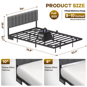 Behost Full Size Floating Bed Frame Upholstered with LED Lights and Built-in Charging Station, Metal Bed Frame, Gray
