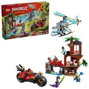LEGO Ninjago Ninja Vehicle Tree House Battle Building Set, 642 Pieces, 3-Story Tree House with Workshop, Tearoom, Terrace, Swinging Vine Rope, Trap, Rotating Bridge, Stud Shooter, 6 Minifigures, Motorcycle and Helicopter, 6585676