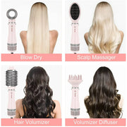 InGlam AB0319-4P 4 in 1 Hair Dryer with Diffuser and Curler, Negative Ion Detachable Brush Hair Dryer & Volumizer, Pink