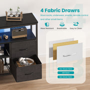 EDX 6-Drawer Fabric Dresser with Power Outlets and LED Light, TV stand for Bedroom, Living Room, Hallway, Black