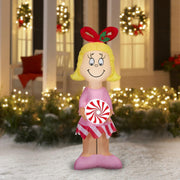 Gemmy Cindy Lou Who Inflatable Christmas Decoration, 5 Ft Tall, Pink Dress with Peppermint Candy, Indoor and Outdoor, LED Lights, Polyester