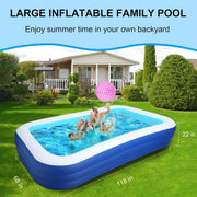 BN-LINK Inflatable Swimming Pool, Oversized Thickened Rectangular Family Pool, Blue, 118 in x 68 in x 22 in, GI90
