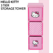 Bluey Hello Kitty Kids Storage Tower, Stackable Toy Chest with 3 Compartments, Pink, Nylon and Steel, 11 x 11.6 x 34 in, WK950595