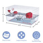 MidWest Homes for Pets Brisby Hamster Cage, Large Two-Level Small Animal Habitat with 6.5-Inch Exercise Wheel, Plastic Base, Wire Top, White, 100-BY