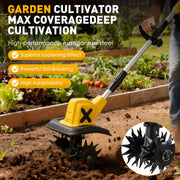 HUSGW Cordless Garden Tiller Cultivator, 21V Lithium-Ion Battery, 9In Tilling Width, 6In Depth, 270RPM, with 2 4.0Ah Batteries and Charger