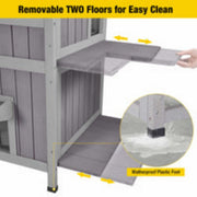 Aivituvin Outdoor Cat House, Weatherproof Solid Wood Two-Story Condo with Balcony and Escape Doors, Large Size AIR94-WM