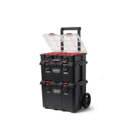 Keter Stack-n-Roll 3 Piece Resin Modular Toolbox System with Rolling Cart and Small Parts Organizer, Black, 259676