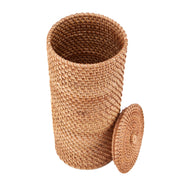 Better Homes & Gardens Floor Standing Toilet Paper Holder with Lid, Rattan, Honey Color, Holds Four Rolls