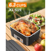 Mpow XL 6.3-Cup Cordless Electric Lunch Box with Scheduled Heating, Two-Tier Insulated Carrying Bag, Removable Divider, Utensils Included
