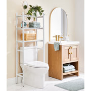 Better Homes & Gardens Springwood Over-the-Toilet Space Saver Cabinet, Real Acacia Wood, White, 3 Shelves, Adjustable Feet