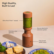 Beast Health Mini Blender, 600W Motor, Compact Portable Personal Countertop Blender with 640mL BPA-Free Tritan Bottle, Thermal Sensor Blade, Straw Cap, Terra