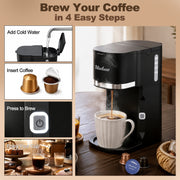 Bluebow Single Serve Coffee Maker, Fast Brew, Compatible with K Cup Pods, Ground Coffee, and Tea, Black, CM6070