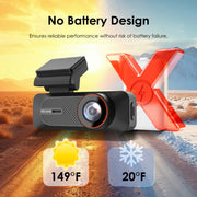Rexing Dash Cam Dual Camera System, 2K Front, 1080P Rear, WiFi App Control, Loop Recording, Parking Monitor, Black, WMTC2B