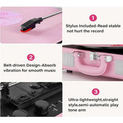 DIGITNOW M417 Turntable Record Player 3 Speeds with Built-in Stereo Speakers  Suitcase Design - Pink