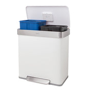 QualiaZero 16 Gallon Stainless Steel Dual Compartment Step On Trash Can, Matte White, QZ10075