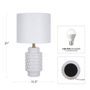 Catalina Lighting My Texas House Hob-Nail Ceramic Table Lamp with White Fabric Drum Shade, Brass Accents, 21 in, 24182-000