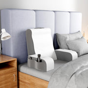 K2 Health Products Kolbs Reading Pillow, Full Support Solid Foam Backrest with Armrests, Removable Plush Velvet Cover, Side Pockets, Grey/White, Standard