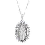 Brilliance Fine Jewelry CJ4289H8H9SG0 Created Opal White Sapphire Oval Mary Pendant in Sterling Silver w/18