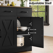 Homfa Sideboard Cabinet, 42.5 in Kitchen Buffet with 3 Drawers, Adjustable Shelf, Black Brown Farmhouse Style