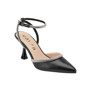 Unisa Women's Sebi Pointed Toe Dress Heels with Adjustable Ankle Strap, Black Synthetic Leather, 2-Inch Mid Heel